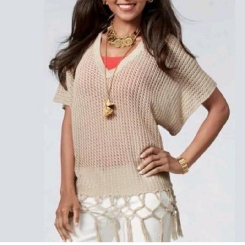 Cabi 292 Tan Boho Fringe Top